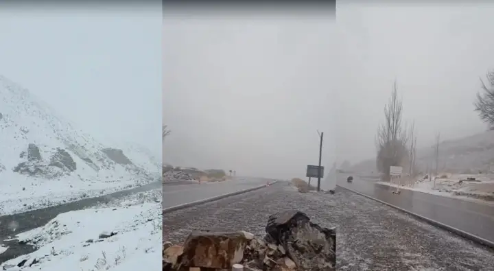 Mientras el Zonda sopla en el Gran San Juan, la nieve cubre por completo Calingasta