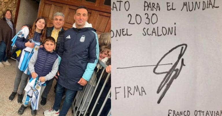 Scaloni 2030: el simpático contrato que un nene le hizo firmar al DT en Pujato