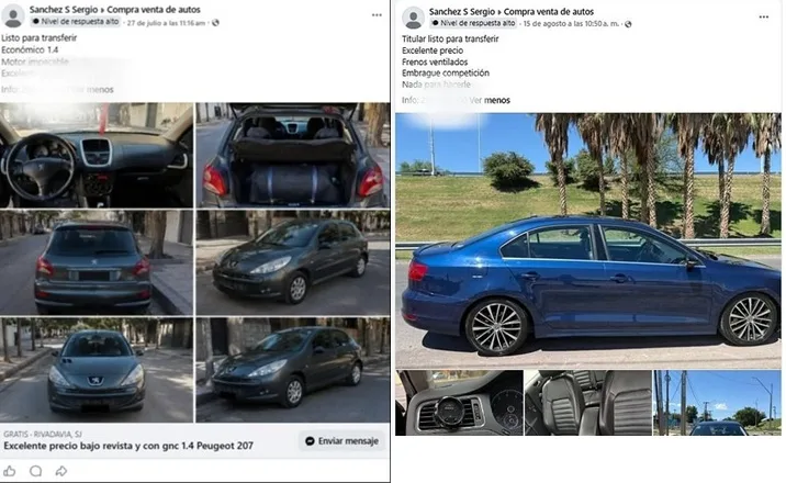 El perfil de Facebook que ofrecía autos y que quedó vinculado a una denuncia por presunta estafa en San Juan